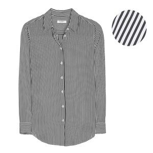 EQUIPMENT Essential Silk Shirt Bright White / True Black Striped Print Size XL